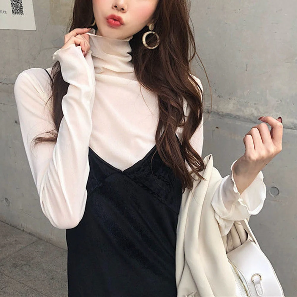 Sexy Women T Shirt See Through Transparent Tops Long Sleeve Ladies T-Shirt Pink Green Basic Top for Female Bottoming Blouses - Image 7