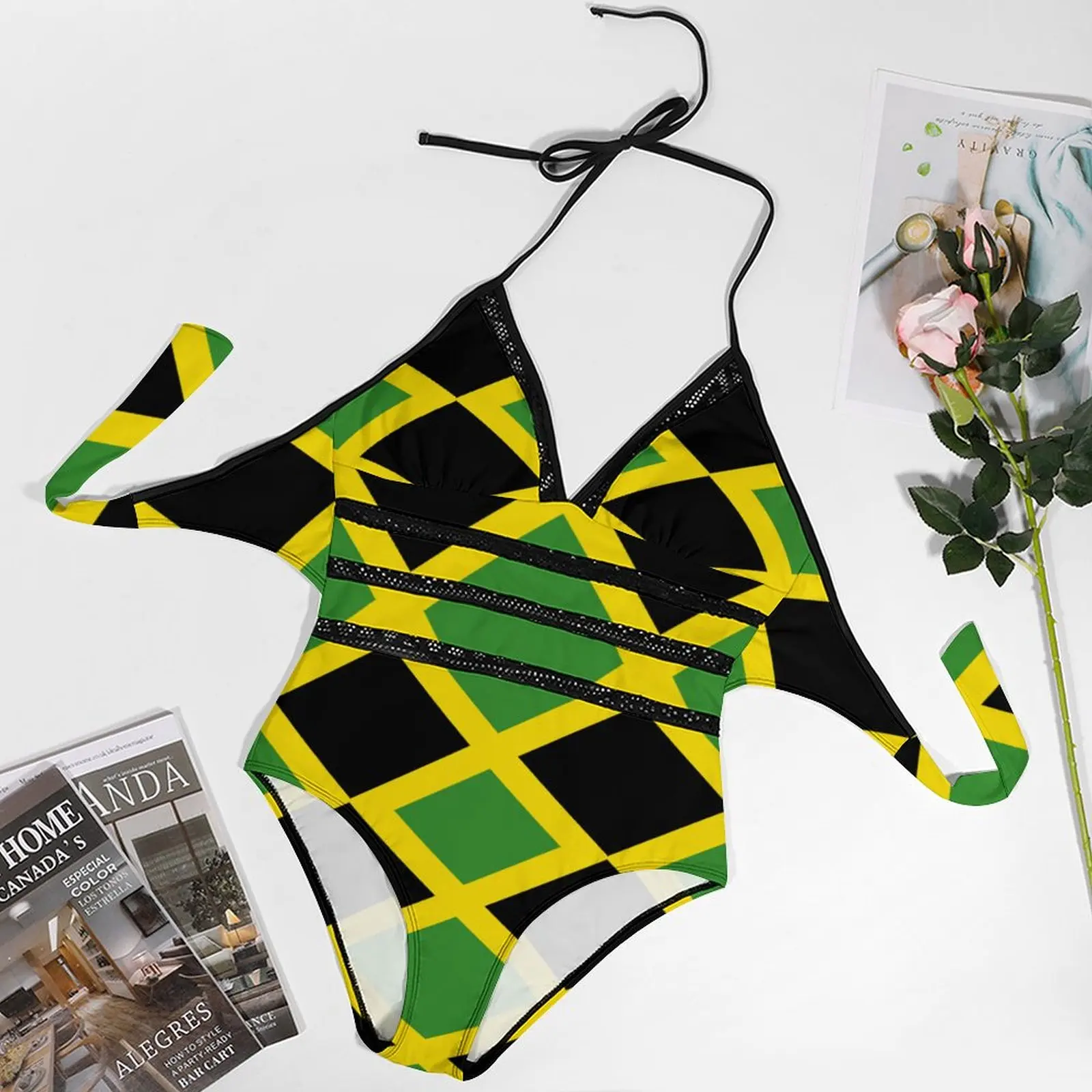 Sexy Women's Bikinis Jamaica Jamaican Flag Flag Raggae One-piece Swimsuit Vintage Beachwear High Grade Swimsuit Geeky - Image 4