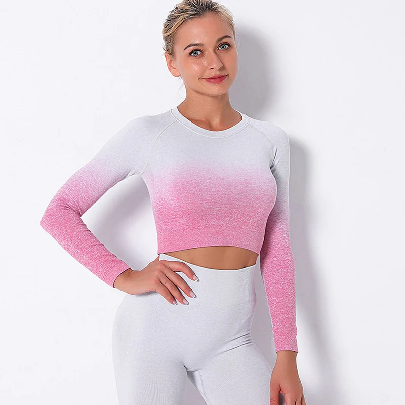Sexy Women's Tracksuit Seamless Sports Fitness Suit Long Sleeve Crop Top High Waist Leggings Set Hang Dye Winter Clothes Women - Image 10