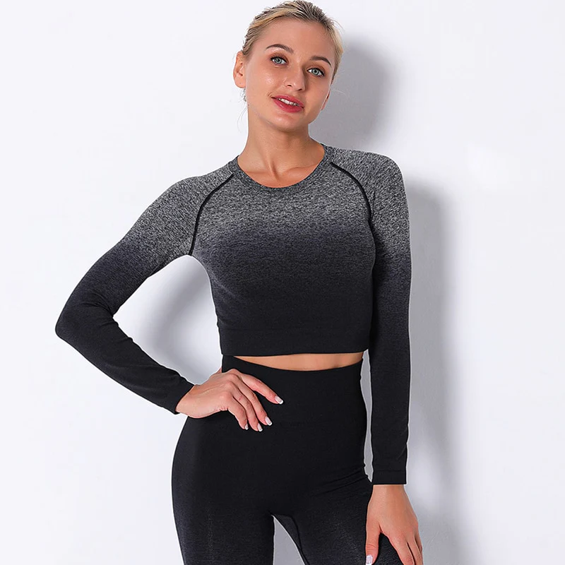 Sexy Women's Tracksuit Seamless Sports Fitness Suit Long Sleeve Crop Top High Waist Leggings Set Hang Dye Winter Clothes Women - Image 6