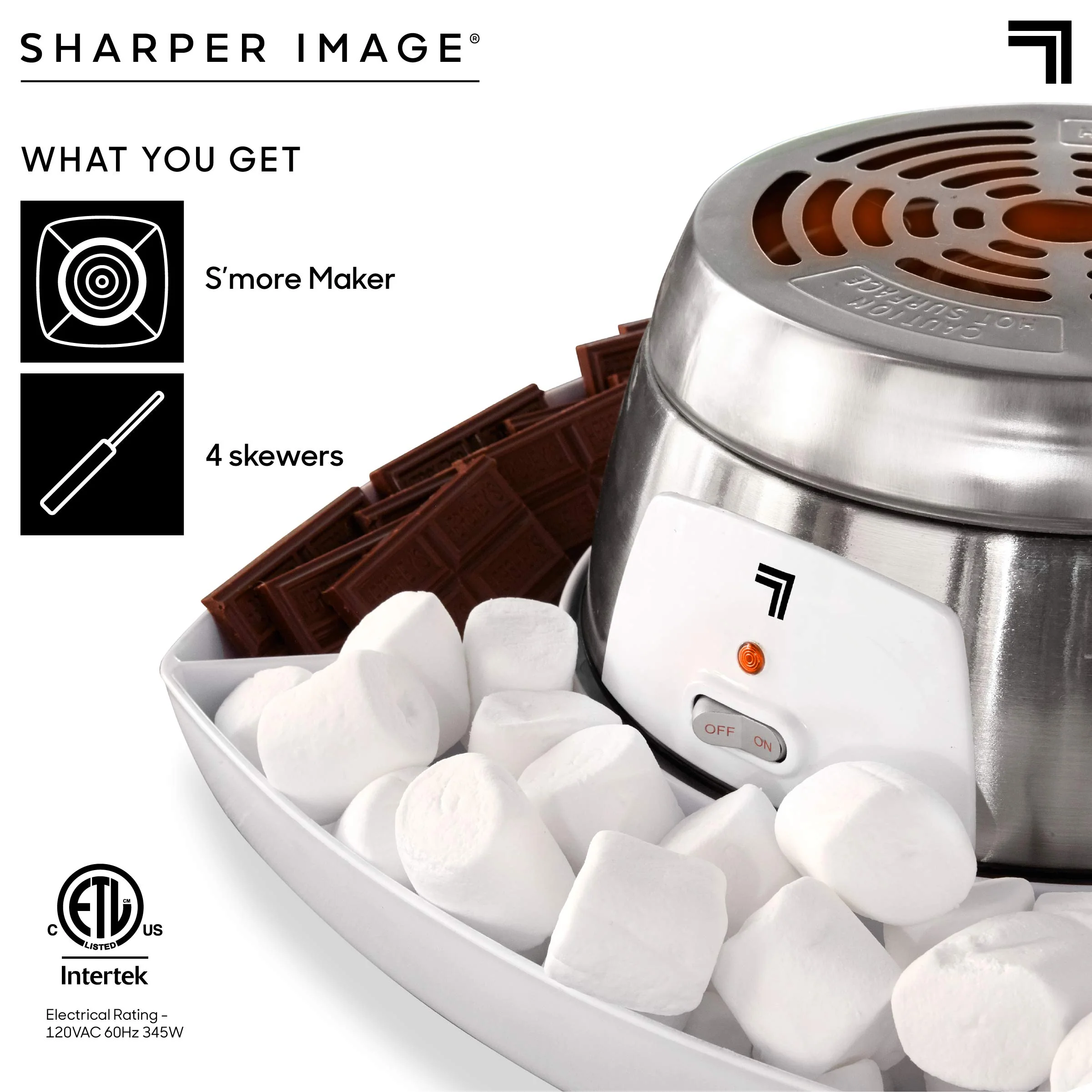 SHARPER IMAGE Electric Tabletop S'mores Maker for Indoors, 6-Piece Set, Includes 4 Skewers & 4 Serving Compartments, Easy Cleaning & Storage, Tabletop Marshmallow Roaster, Family Fun For Kids Adults - Image 5