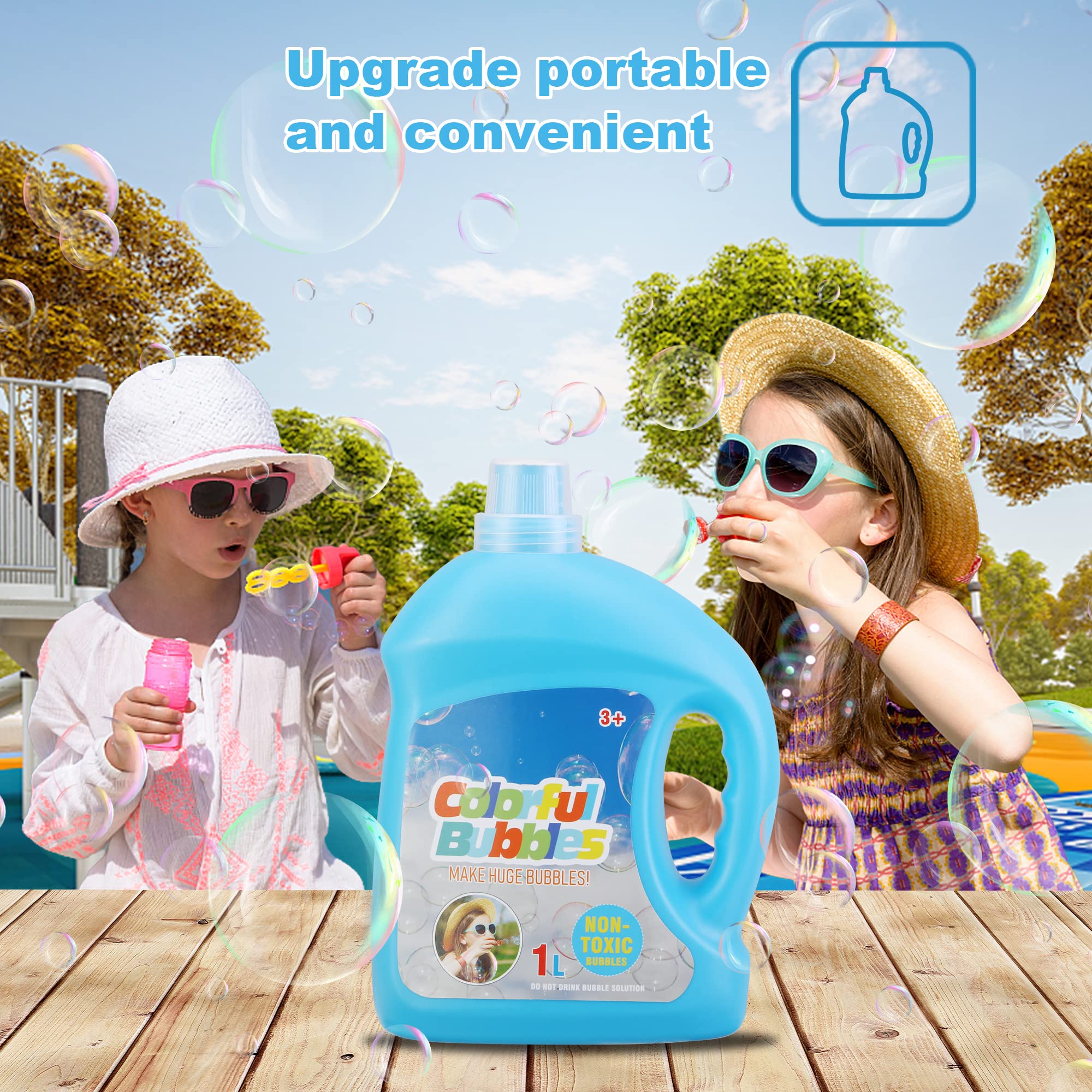 SHCKE Concentrated Bubble Machine Solution, 1 L/ 33.8 OZ Bubble Solution Refill for All Bubble Toys, Bubble Gun and Bubble Machine,Safe and Fun, Easy to Use, Leak-Proof and Portable - Image 3