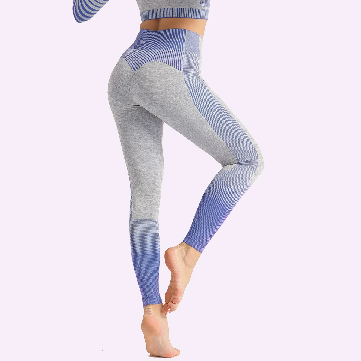 SHINBENE Stretchy High Waist Seamless Athletic Sport Workout Tights Women Striped Hip Enhancing Running Gym Fitness Leggings - Image 9