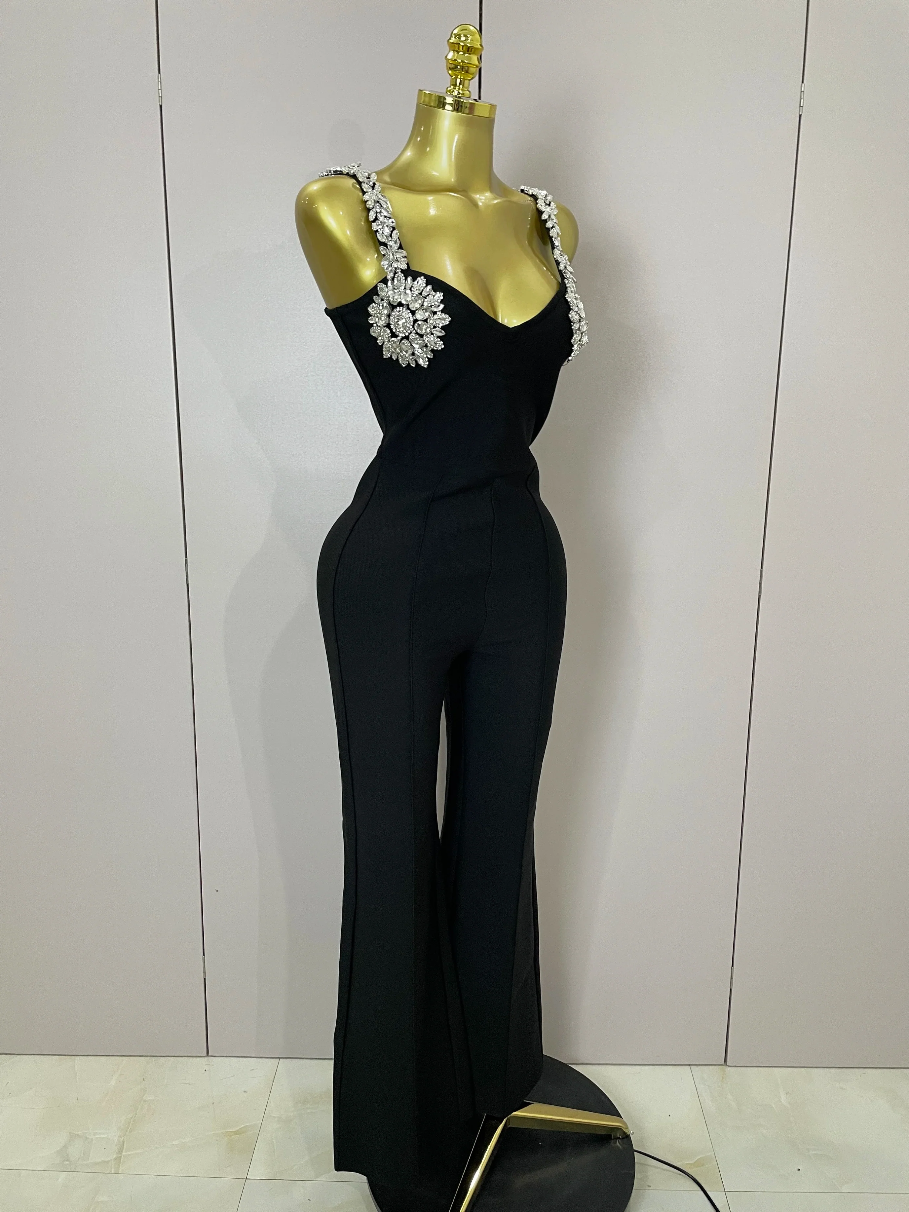 Shining Diamonds Womrn Sexy V-Neck Sleeveless Bandage Jumpsuit Celebrity Elegant Evening Party Club High Quality Birthday Outfit - Image 2