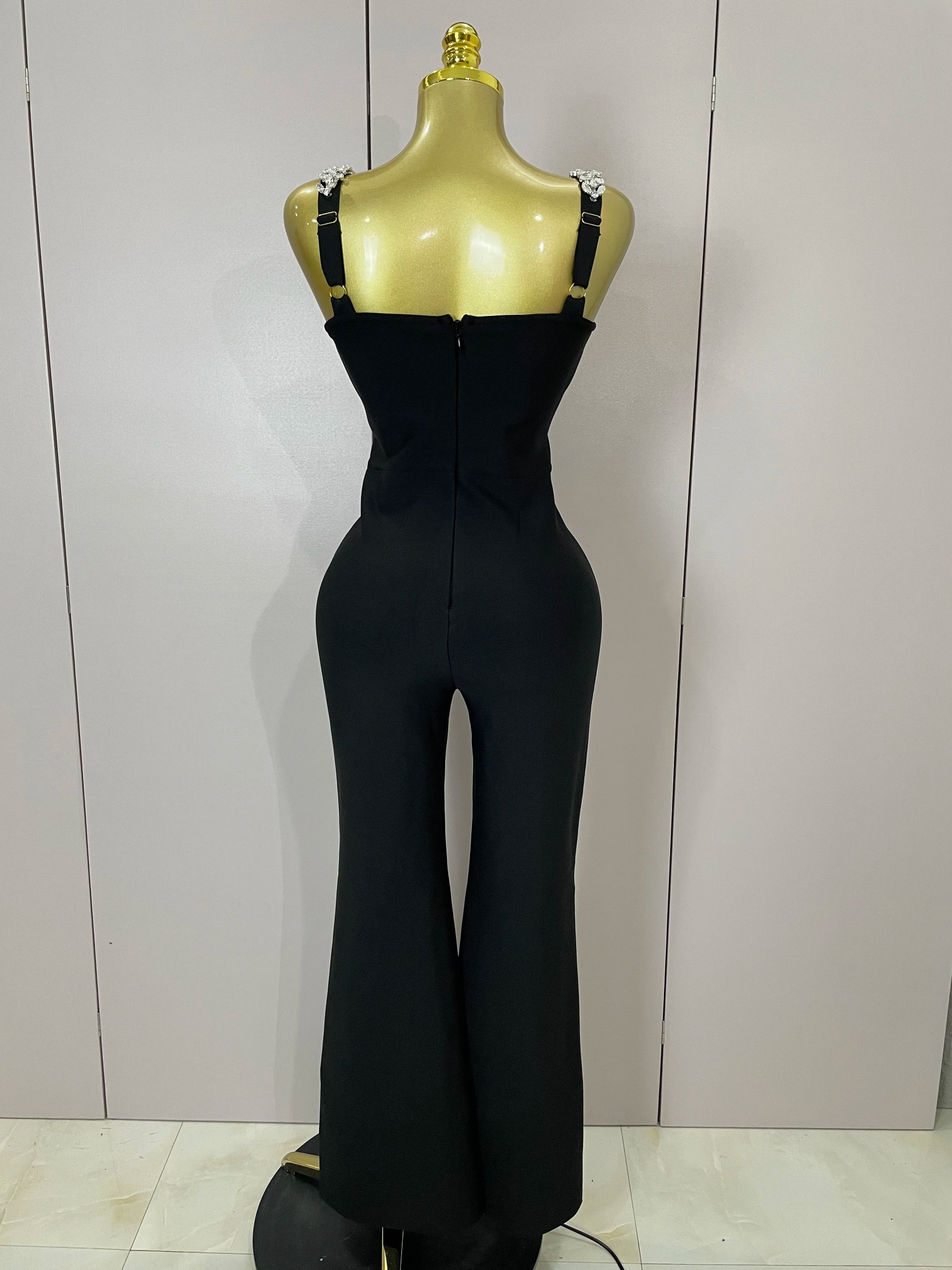 Shining Diamonds Womrn Sexy V-Neck Sleeveless Bandage Jumpsuit Celebrity Elegant Evening Party Club High Quality Birthday Outfit - Image 3