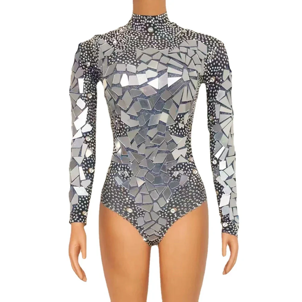 Shining Gold Rhinestones Mirrors Bodysuit Women's Birthday Celebrate Party Outfit DS Bar Singer Dancer Show Performance Costume - Image 7