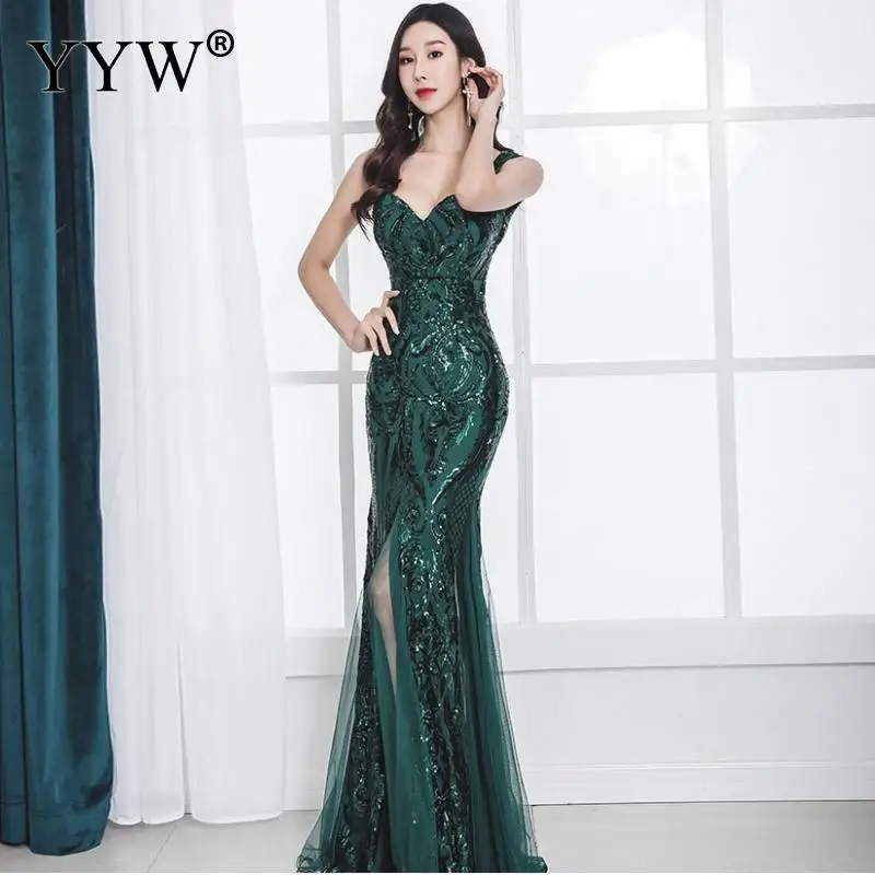 Shinny Gold Sequined V Neck Sleeveless Elegant Evening Dresses Sexy Robe De Soiree Formal Dress Luxury Mesh Club Party Vestidos - Image 10