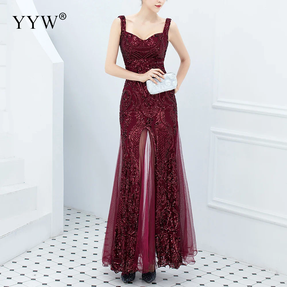 Shinny Gold Sequined V Neck Sleeveless Elegant Evening Dresses Sexy Robe De Soiree Formal Dress Luxury Mesh Club Party Vestidos - Image 3