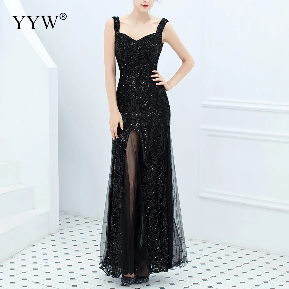 Shinny Gold Sequined V Neck Sleeveless Elegant Evening Dresses Sexy Robe De Soiree Formal Dress Luxury Mesh Club Party Vestidos - Image 4