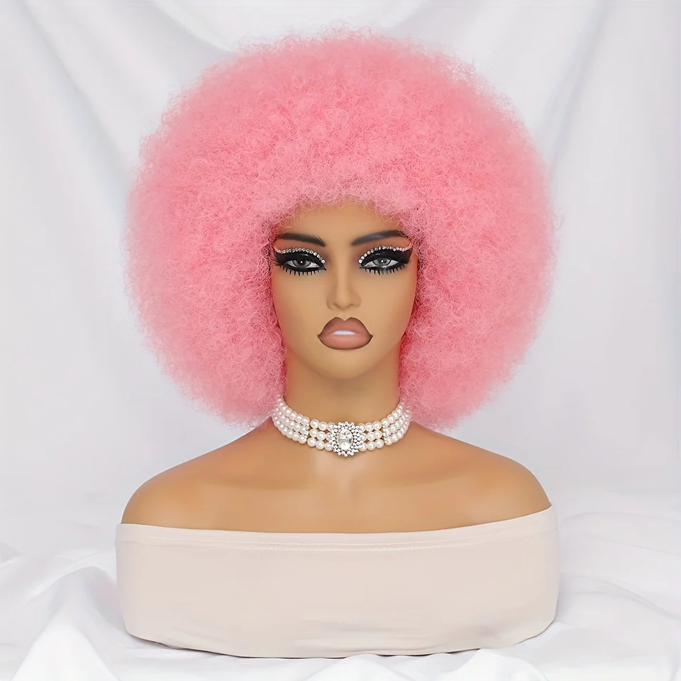 Short Afro Wigs For Women Blonde 10 Inch Afro Curly Wig With Bangs 70s Large Bouncy Soft Synthetic Female Wigs For Party Cosplay - Image 23