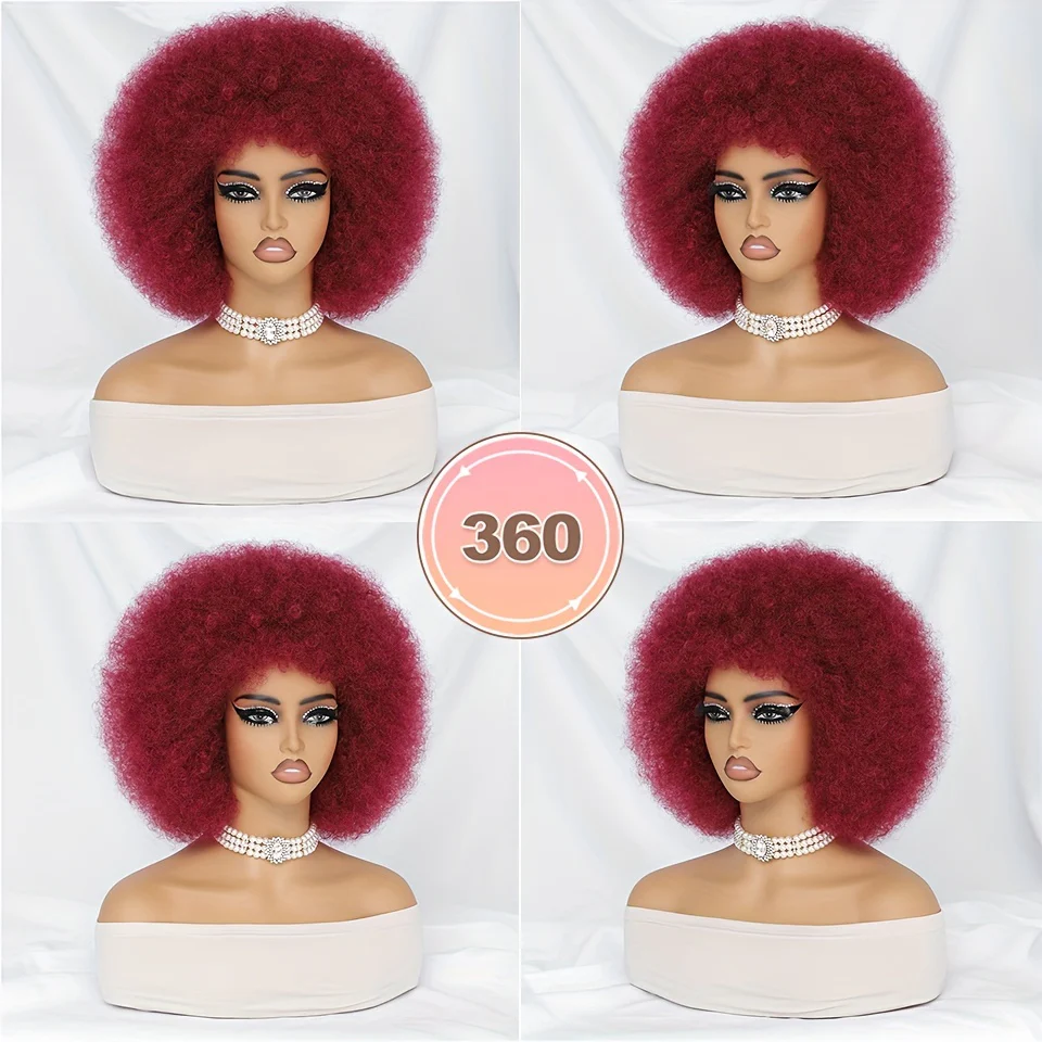 Short Afro Wigs For Women Blonde 10 Inch Afro Curly Wig With Bangs 70s Large Bouncy Soft Synthetic Female Wigs For Party Cosplay - Image 7