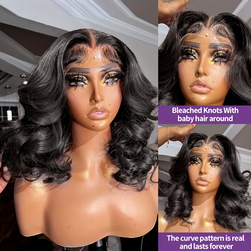 Short Bob Wig 13x4 HD Lace Frontal Wig Human Hair Brazilian Remy Transparent Lace Front Wig For Women Loose Body Wave Pre Plucked Closure Wigs 180% Density 10 12 14 16 Inch - Image 5