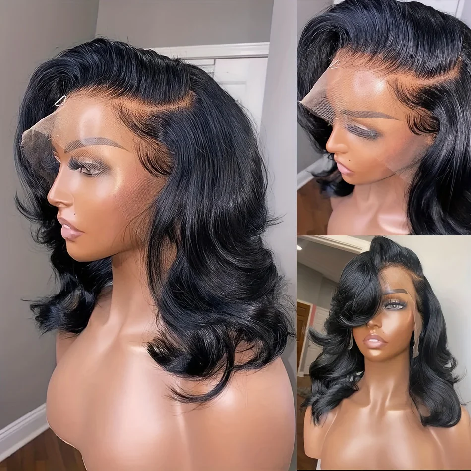 Short Bob Wig 13x4 HD Lace Frontal Wig Human Hair Brazilian Remy Transparent Lace Front Wig For Women Loose Body Wave Pre Plucked Closure Wigs 180% Density 10 12 14 16 Inch - Image 7