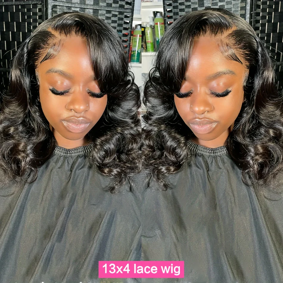 Short Bob Wig 13x4 HD Lace Frontal Wig Human Hair Brazilian Remy Transparent Lace Front Wig For Women Loose Body Wave Pre Plucked Closure Wigs 180% Density 10 12 14 16 Inch - Image 4