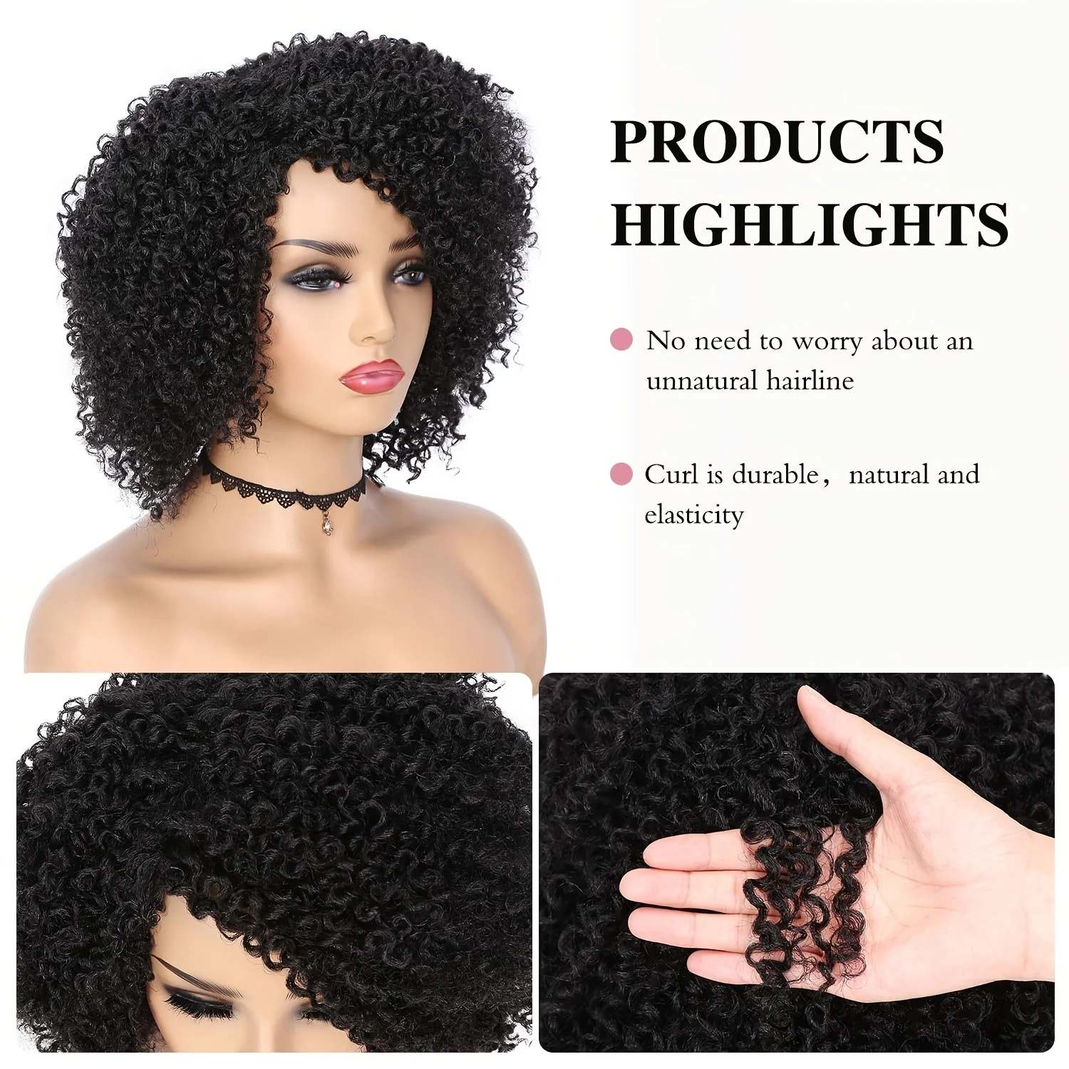 Short Kinky Curly Wigs Side Part Afro Bomb Curly Wig Heat Resistant Fiber Kinky Curly Synthetic Full Wigs For Women 6 Inch - Image 5
