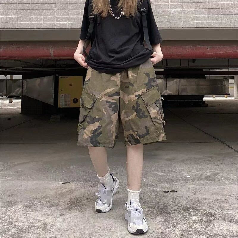 Shorts Men Clothing Loose Street Camouflage Wide-Leg Elastic Waist Casual Versatile Below Cropped Pants Knee Length Summer - Image 2