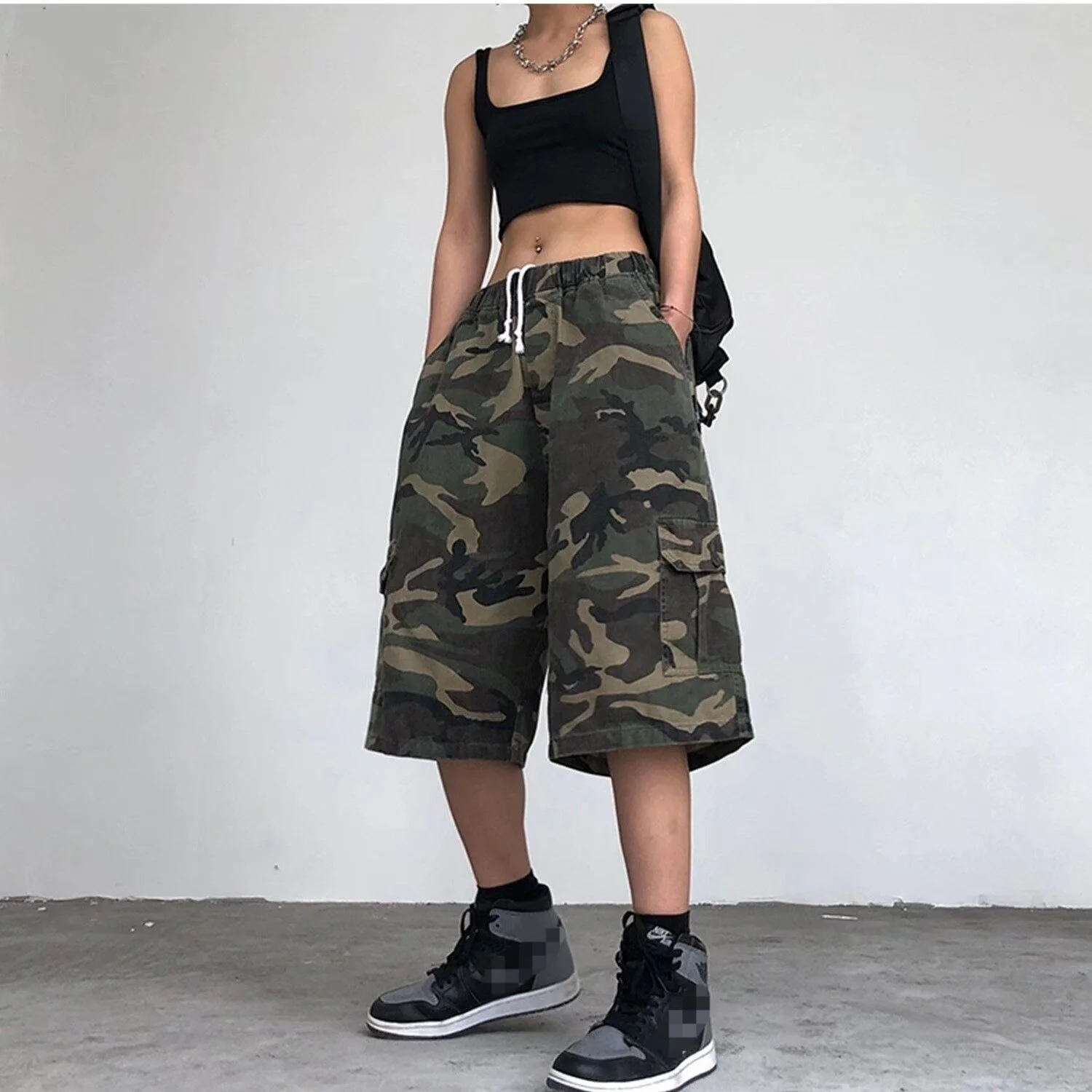 Shorts Men Clothing Loose Street Camouflage Wide-Leg Elastic Waist Casual Versatile Below Cropped Pants Knee Length Summer - Image 6
