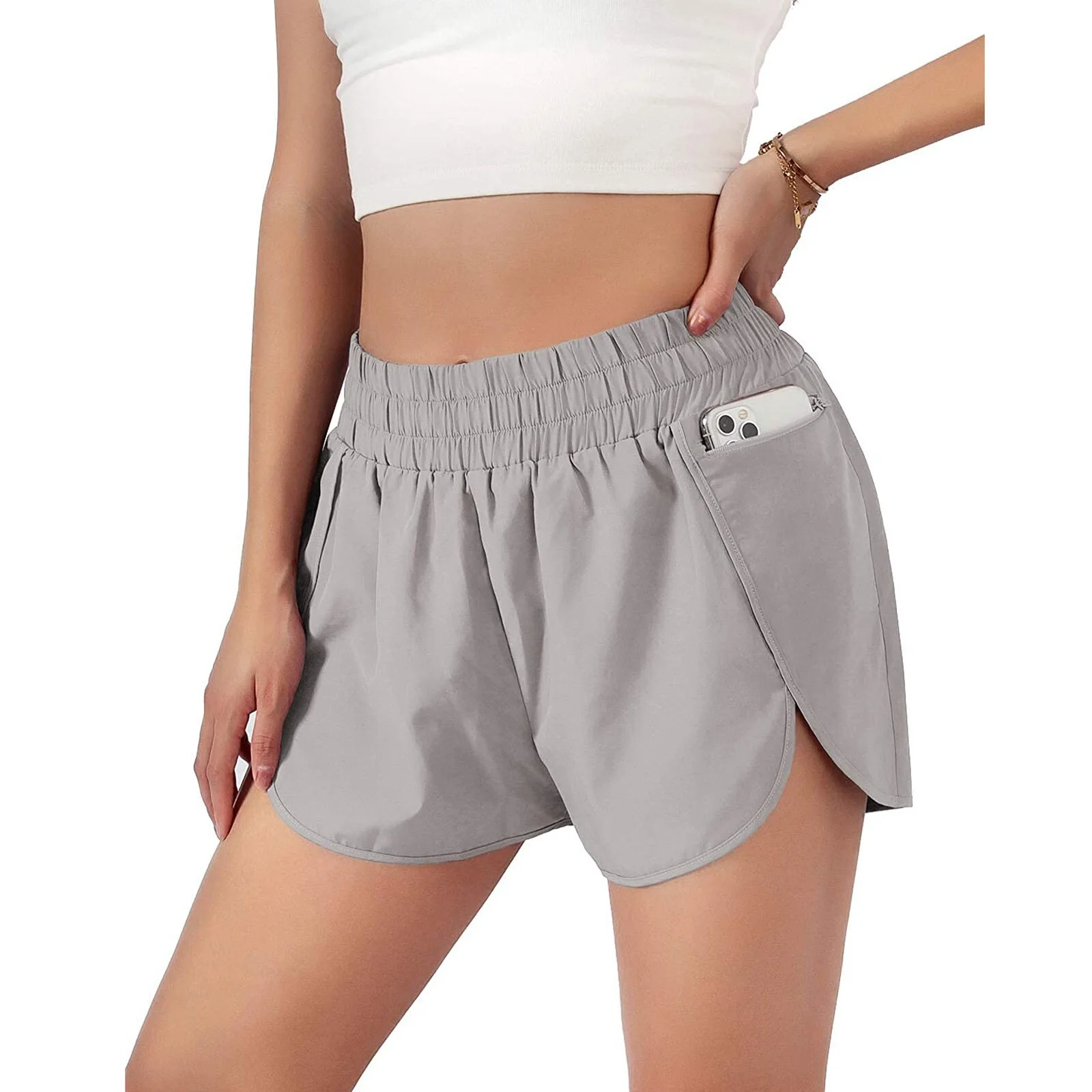 Shorts Women Solid Running Shorts Sport Pant Elastic Waist Active Workout Pocket Shorts Female Summer Ladies Casual short femme - Image 6