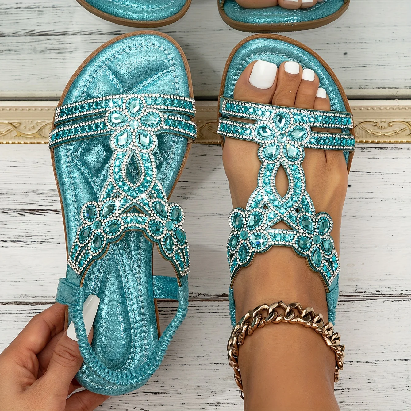 Shui Zuan Cool Sandals Women's 2023 New Plus Size Summer Slope With Fashion Lady Bohemian Fairy Wind With Skirt Shoes - Image 9