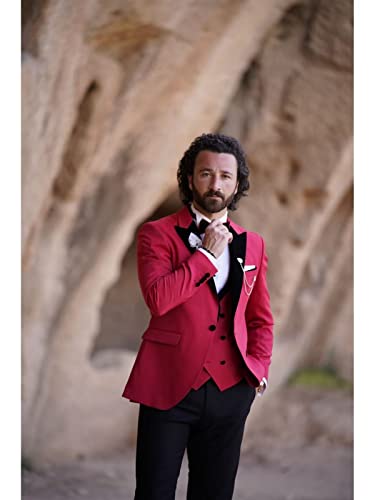 SHUZHXLZANGY Slim Fit Tuxedo for Men 3 Piece Double Breasted Suit Men Suits 34 Tuxedo Jacket for Men Vest Pants Suits XXS Aqua - Image 4