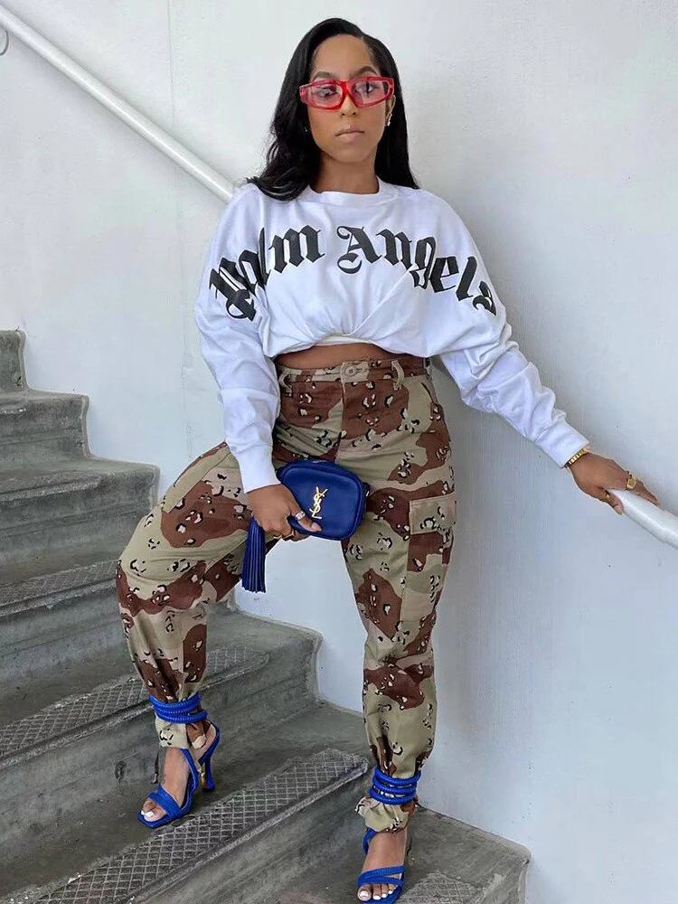Sifreyr Camouflage Print Y2K Casual Trousers Women Fashion Pockets Patchwork Cargo Baggy Straight Pants High Waist Grunge Pants - Image 6