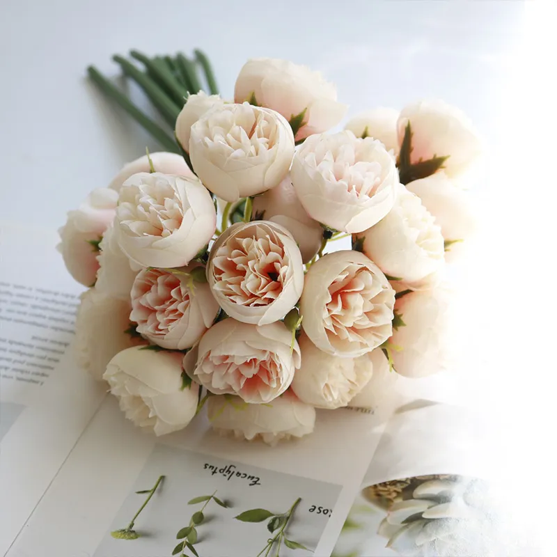 Silk Flowers Peony Artificial Flowers Rose Bouquet 27 Heads Table Flower Arrangement Bride Wedding Home Decoration Fake Flower - Image 12
