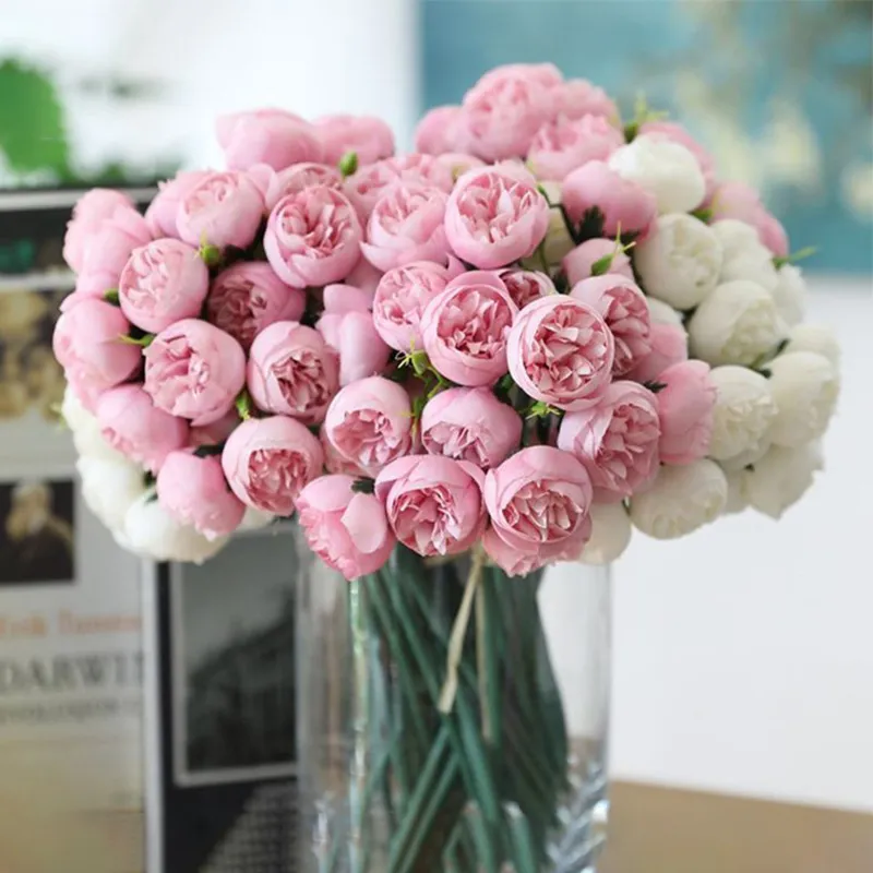 Silk Flowers Peony Artificial Flowers Rose Bouquet 27 Heads Table Flower Arrangement Bride Wedding Home Decoration Fake Flower - Image 2