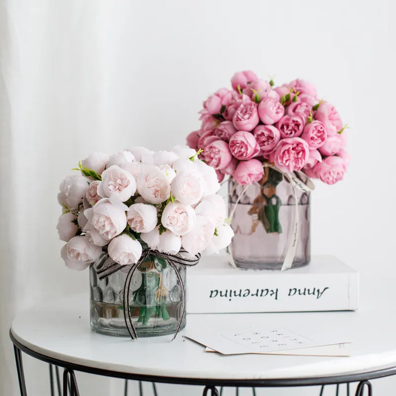 Silk Flowers Peony Artificial Flowers Rose Bouquet 27 Heads Table Flower Arrangement Bride Wedding Home Decoration Fake Flower - Image 3