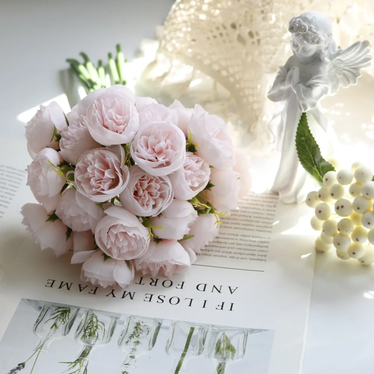 Silk Flowers Peony Artificial Flowers Rose Bouquet 27 Heads Table Flower Arrangement Bride Wedding Home Decoration Fake Flower - Image 8