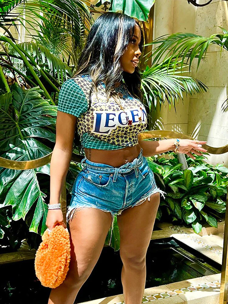 Simenual Aesthetic Letter Printed Women CropTop Summer Short Sleeve O-neck Skinny T-shirt Y2k Streetwear All-match Tops Clothing - Image 8