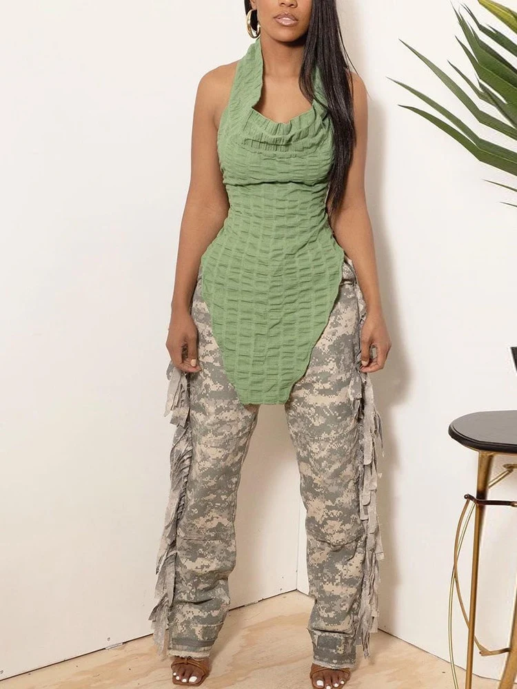 Simenual Tassel Patchwork Halloween Camouflage Pants Women Fall Hipster Pockets Buttons Casual Bottoms Fashion Streetwear Female - Image 6