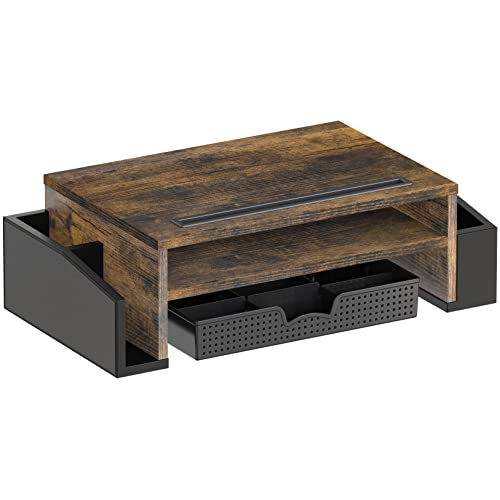 Simple Houseware Desk Monitor Stand Riser with Adjustable Organizer Tray, Rustic Brown - Image 2