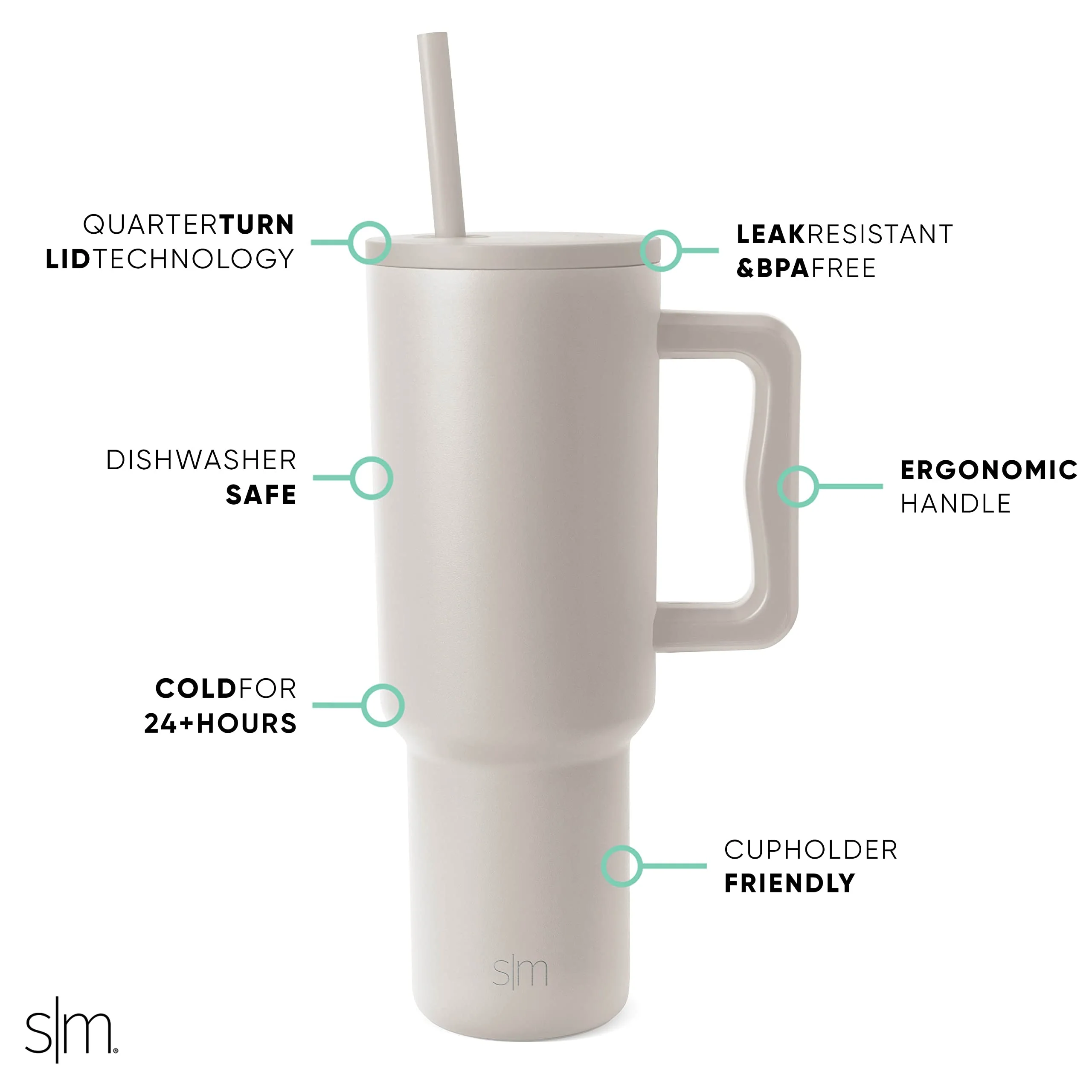 Simple Modern 40 oz Tumbler with Handle and Straw Lid | Insulated Cup Reusable Stainless Steel Water Bottle Travel Mug Cupholder Friendly | Gifts for Women Men Him Her | Trek Collection | Almond Birch - Image 8