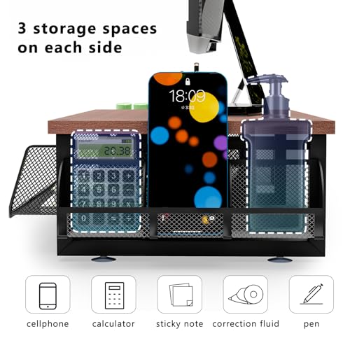 Simple Trending Metal Monitor Stand Riser with Drawer, Wood Desk Computer Organizer with Side Storage for Laptop and Printer, - Image 5