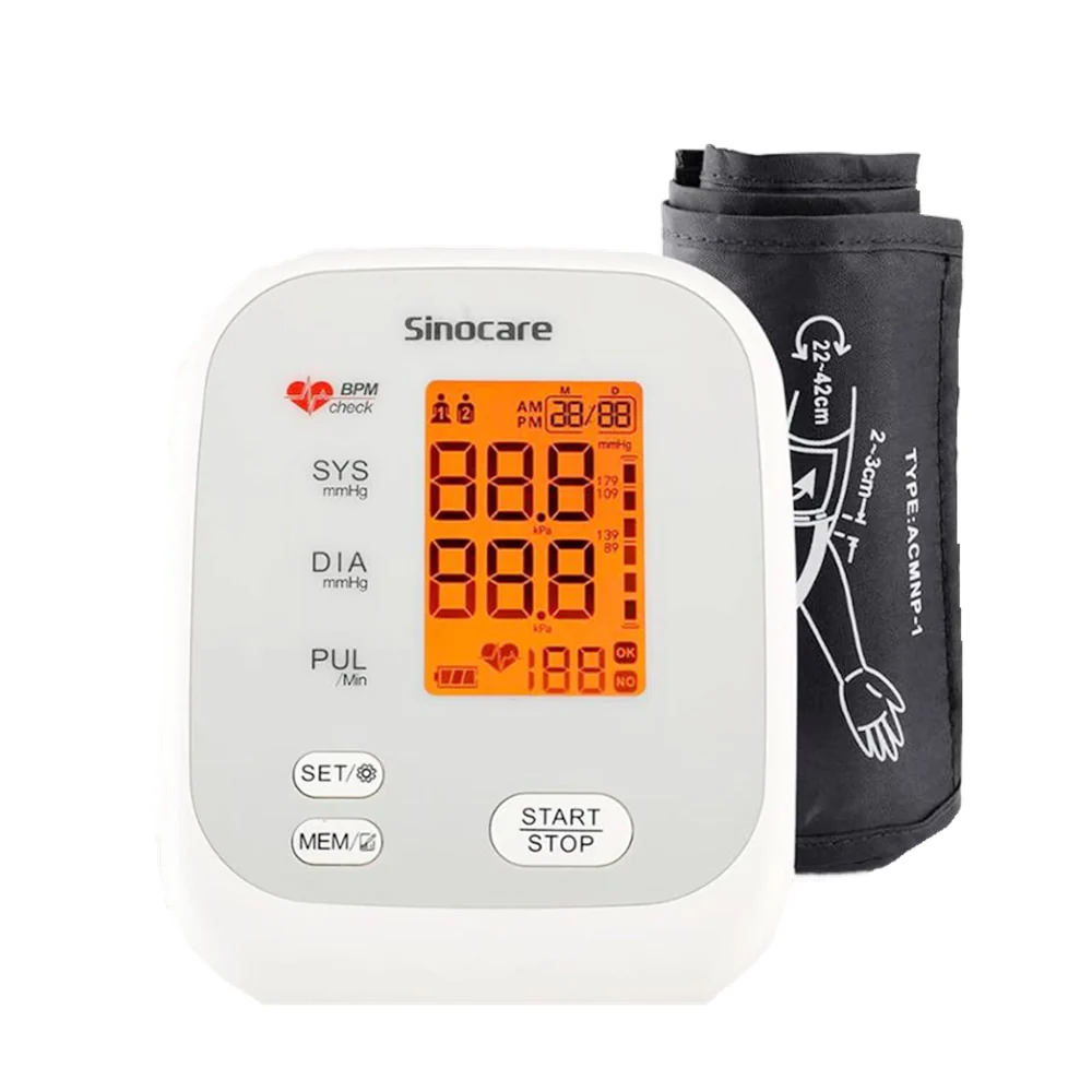 Sinocare Blood Pressure Monitor Upper Arm Tensiometer Automatic Digital BP Machine Sphygmomanometer Heart Rate Pulse 2x90 Memory - Image 2