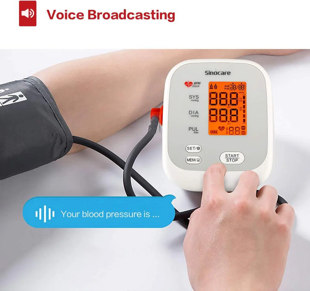 Sinocare Blood Pressure Monitor Upper Arm Tensiometer Automatic Digital BP Machine Sphygmomanometer Heart Rate Pulse 2x90 Memory - Image 3