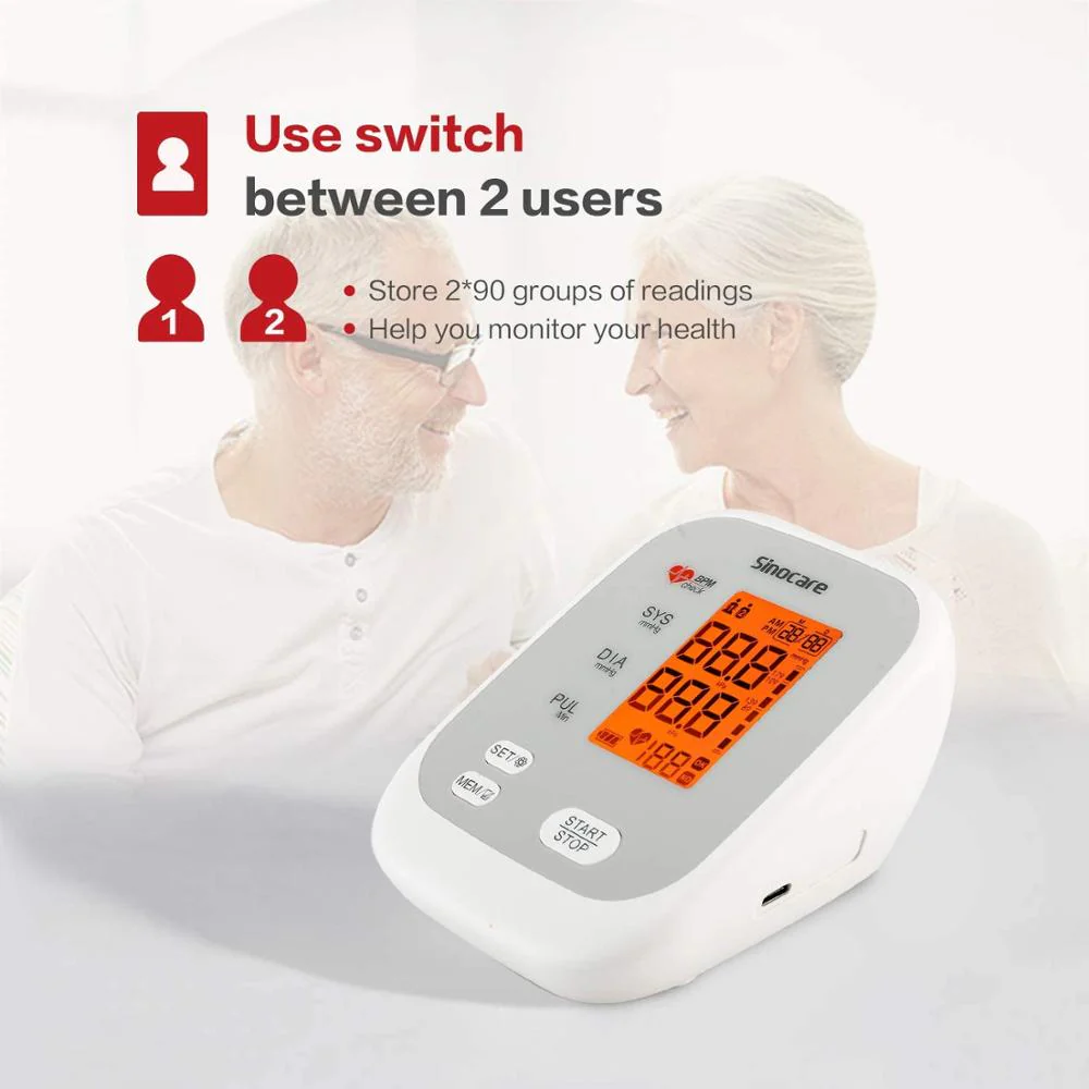 Sinocare Blood Pressure Monitor Upper Arm Tensiometer Automatic Digital BP Machine Sphygmomanometer Heart Rate Pulse 2x90 Memory - Image 5