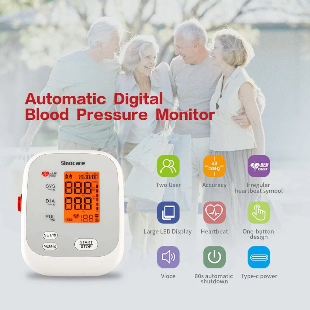 Sinocare Blood Pressure Monitor Upper Arm Tensiometer Automatic Digital BP Machine Sphygmomanometer Heart Rate Pulse 2x90 Memory - Image 7