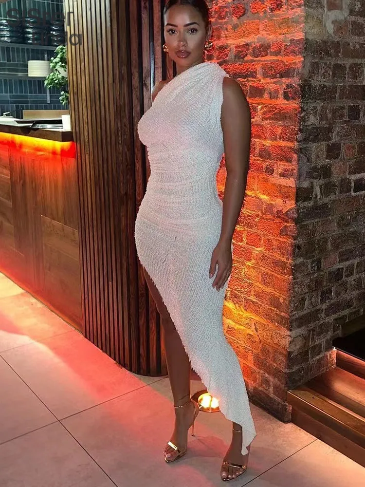 Sisterlinda Elegant Concise Irregular Midi Dress Women Sleeveless Off Shoulder Chic Trend Skinny Robe Female Party Clothing 2023 - Image 3