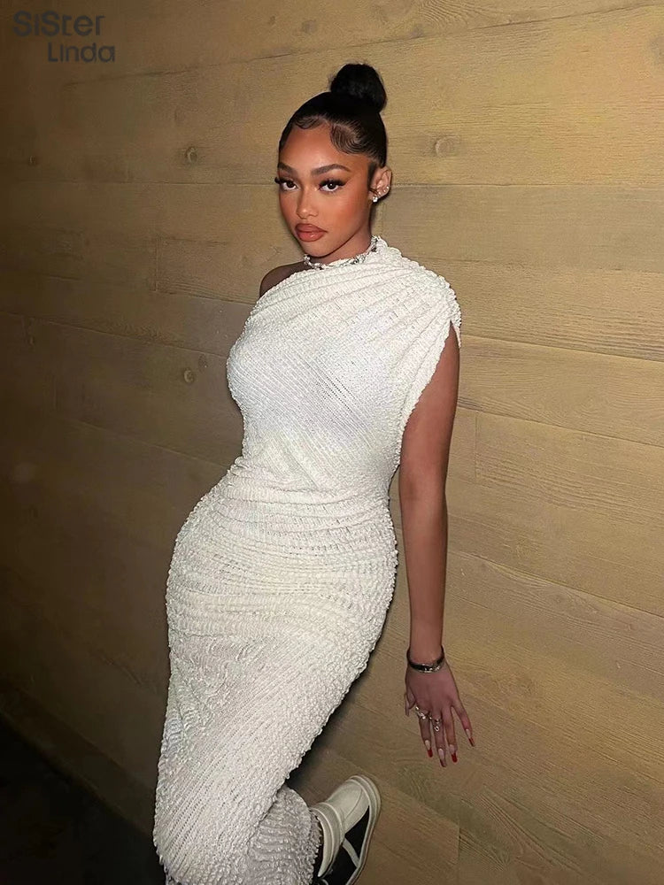 Sisterlinda Elegant Concise Irregular Midi Dress Women Sleeveless Off Shoulder Chic Trend Skinny Robe Female Party Clothing 2023 - Image 7