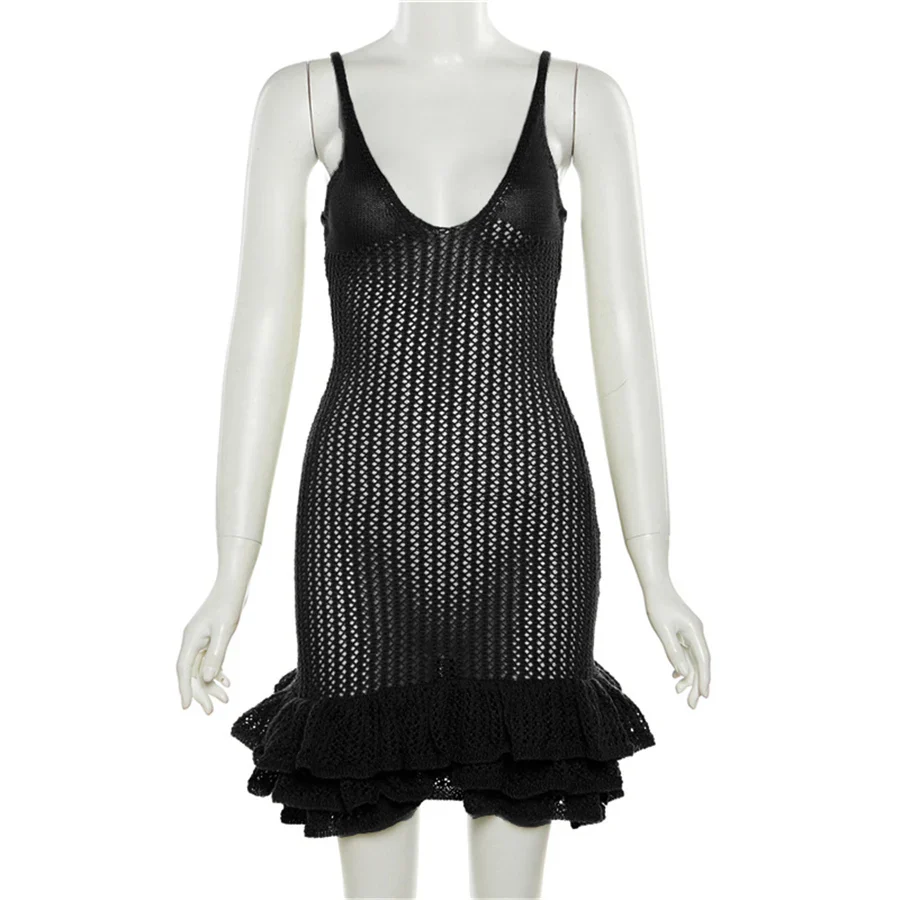 Sisterlinda Knitted Stacked Mini Dress Women Summer Sleeveless Deep V-Neck Spaghetti Strap Concise Female Bodycon Robe Clubwear - Image 7