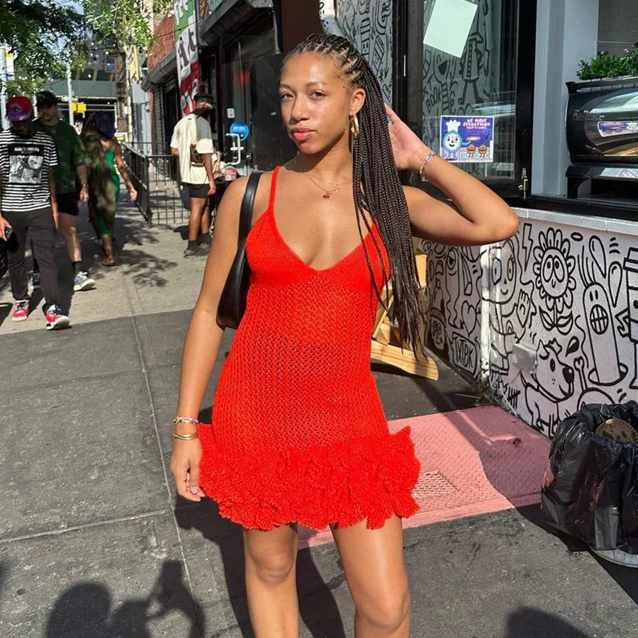 Sisterlinda Knitted Stacked Mini Dress Women Summer Sleeveless Deep V-Neck Spaghetti Strap Concise Female Bodycon Robe Clubwear - Image 8