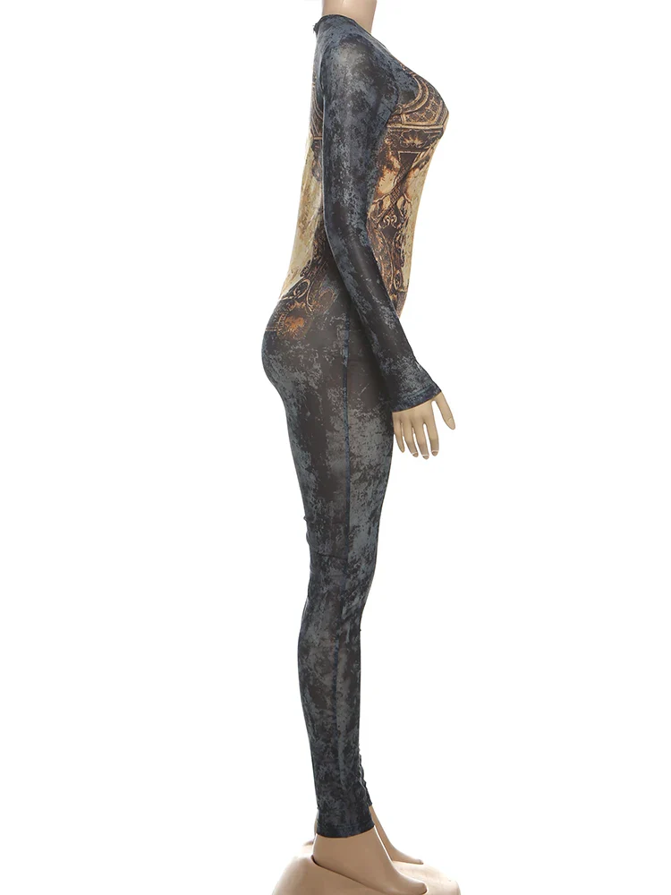 Sisterlinda Printing Slim O-Neck Long Sleeve Jumpsuit Women Sexy Popular Body-shaping Vestidos Girl Party Leisure Pencil Pants - Image 8