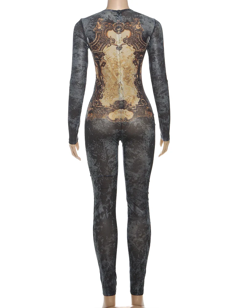 Sisterlinda Printing Slim O-Neck Long Sleeve Jumpsuit Women Sexy Popular Body-shaping Vestidos Girl Party Leisure Pencil Pants - Image 9