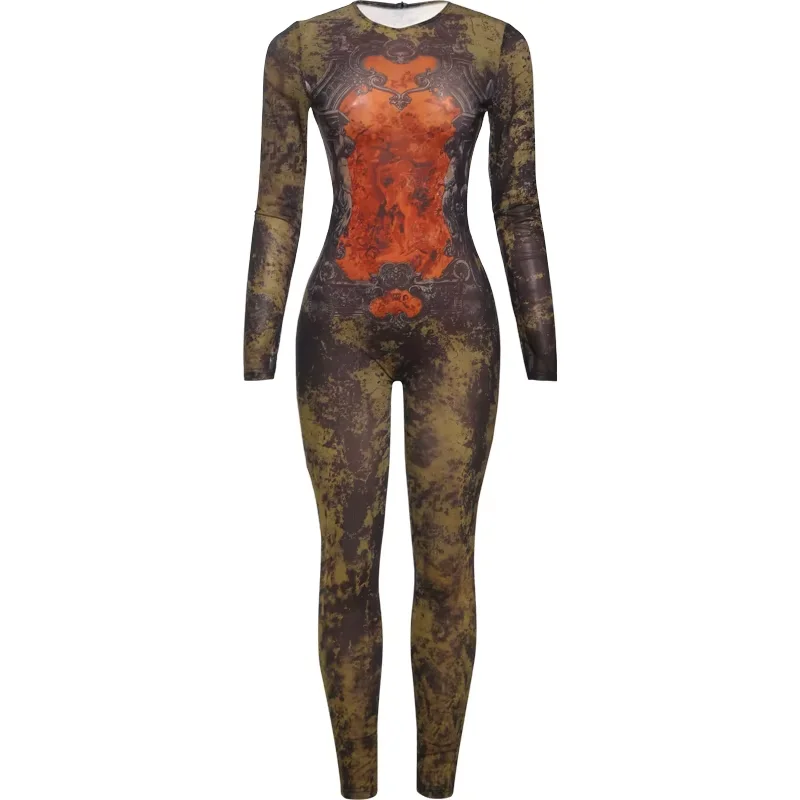 Sisterlinda Printing Slim O-Neck Long Sleeve Jumpsuit Women Sexy Popular Body-shaping Vestidos Girl Party Leisure Pencil Pants - Image 5