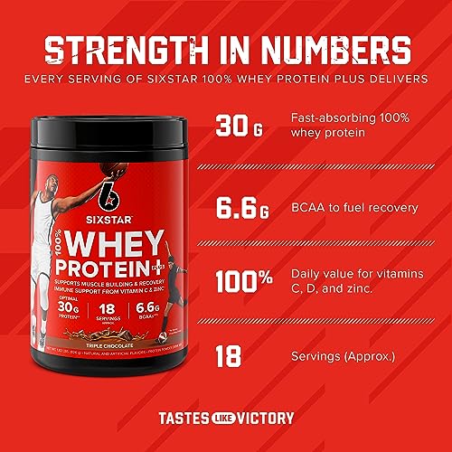 Six Star Whey Protein Powder Whey Protein Plus, Whey Protein Isolate & Peptides, Lean Protein Powder for Muscle Gain, Muscle Builder for Men & Women,Triple Chocolate, 1.8 lbs (Package Varies) - Image 2