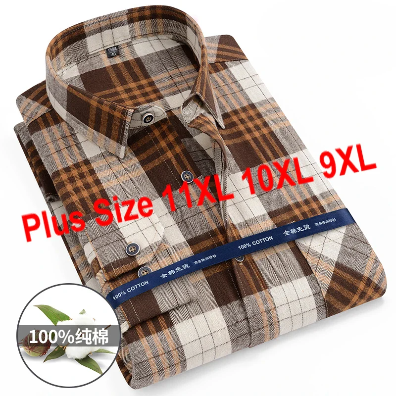 Size 11XL 10XL 9XL Fashion Flannel Plaid Shirts For Men‘s Long Sleeve Cotton Casual Blouse Soft Standard-Fit Shirt Male Clothing - Image 2