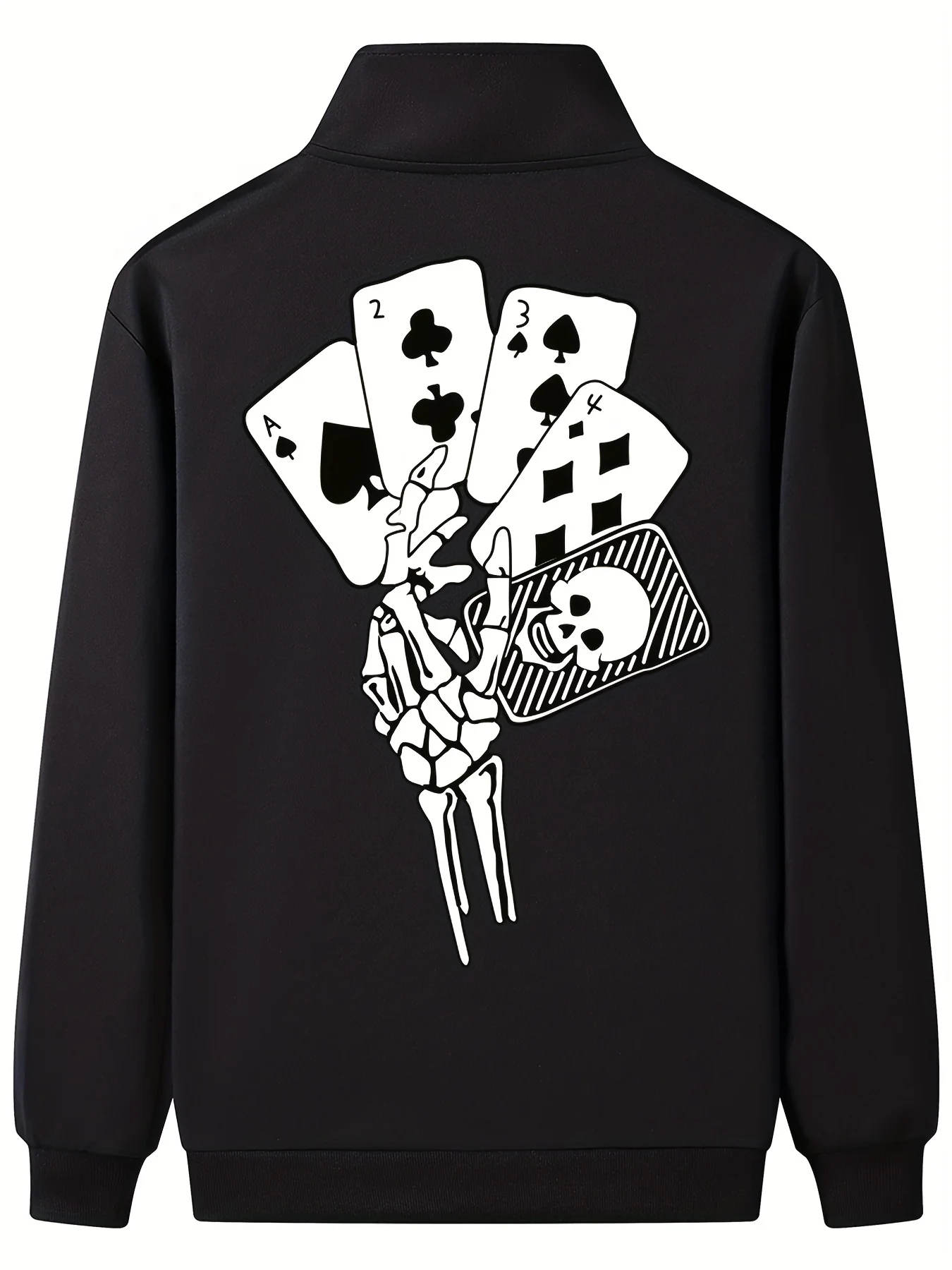 Skeleton Holding Card Pattern Windbreaker Jackets, Men's Casual Stretch Stand Collar Jacket Coat - Image 2