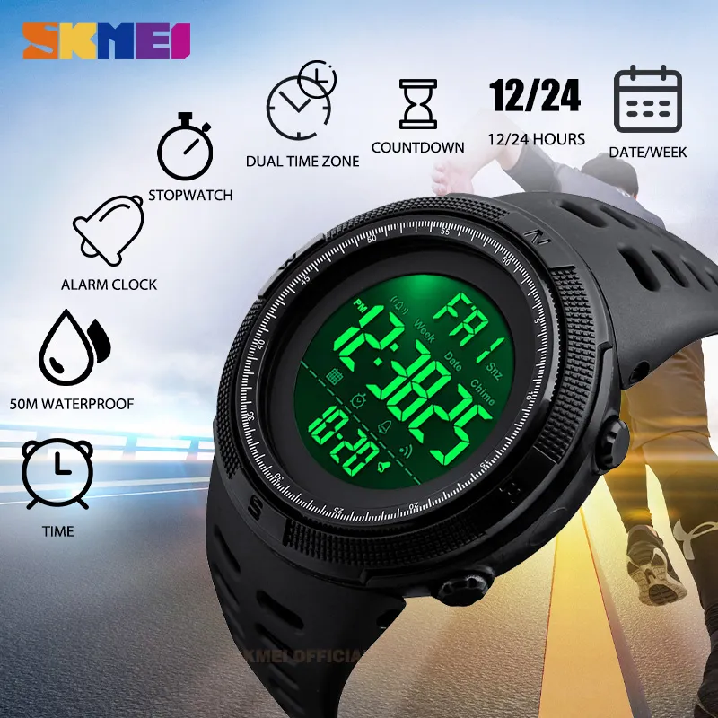 SKMEI Fashion Outdoor Sport Watch Men Multifunction Watches Alarm Clock Chrono 5Bar Waterproof Digital Watch reloj hombre 1251 - Image 5