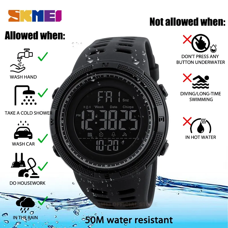 SKMEI Fashion Outdoor Sport Watch Men Multifunction Watches Alarm Clock Chrono 5Bar Waterproof Digital Watch reloj hombre 1251 - Image 6